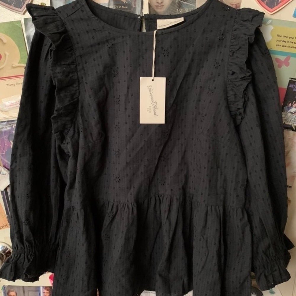 NWT Black frilly frills long sleeve top